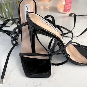 You can get more feminine and sexy with Steve Madden’s patent lace up sandals.